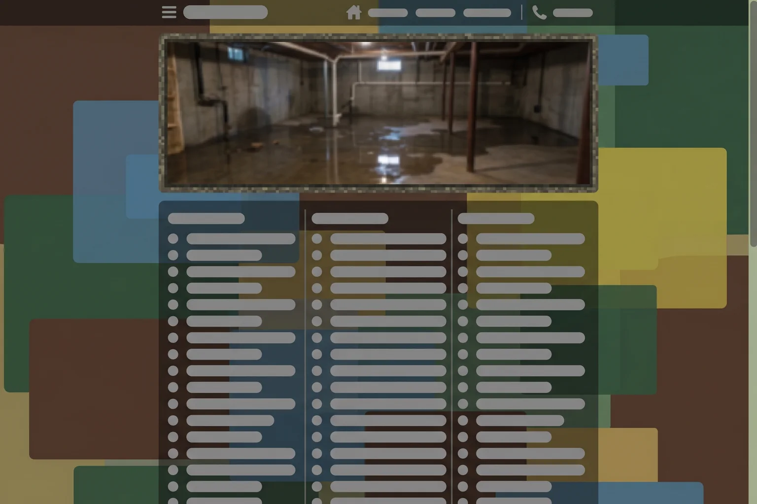 Concept mockup of a cluttered drainage company website with a wall of text and no visible contact path